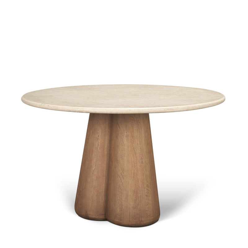 Marble Solid Wood Pedestal Base Round Top Dining Table (727908) - Beige / Brown