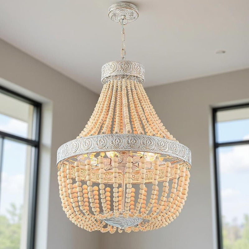 Candle Style Six Light Metal Dimmable Chandelier - Gold / White
