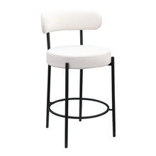 Load image into Gallery viewer, Modern Sherpa Counter Height Stools, Uphsoltered Seat Height Barstools With Brushed Brass Metal Legs Round Low Back Kitchen Stools With Footrest For Dining Room (Set of 2)
