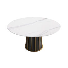 Load image into Gallery viewer, 59.05&quot; Modern Artificial Stone Round Panel Metal Iron Base Dining Table, Can Accommodate 8 People, (Not Including Chairs) - White / Black
