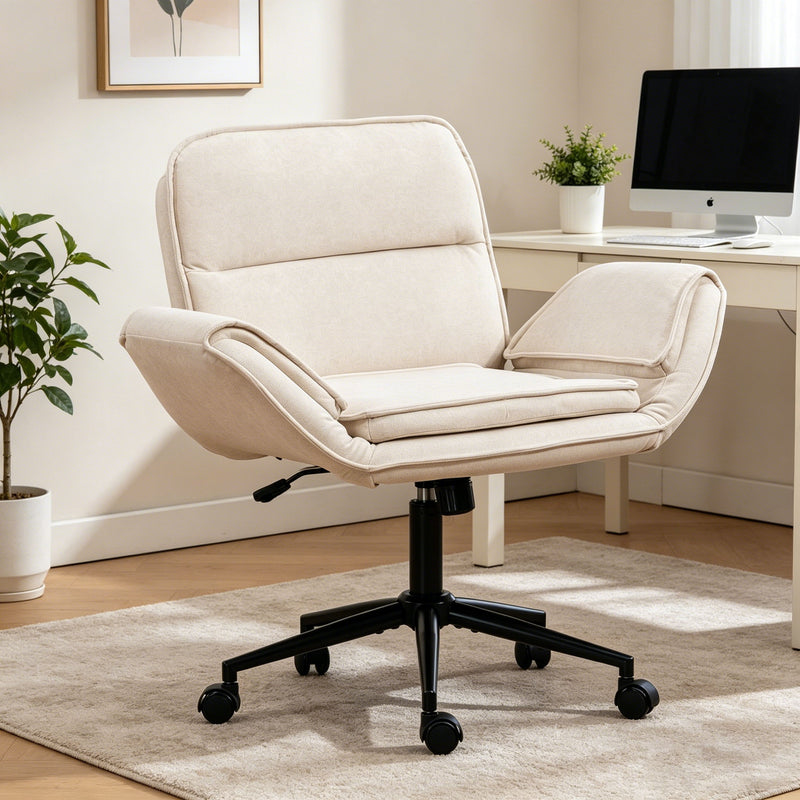 Criss Cross Swivel Desk Chair With Adjustable Armrests & Wheels For Home Office