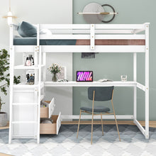 Load image into Gallery viewer, Modern Loft Bed With Built In Desk, Shelves, And 2 Drawers
