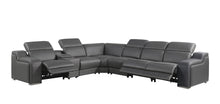 Load image into Gallery viewer, Italian Leather Power Reclining Curved 7 Piece Corner Sectional With Console - Gray
