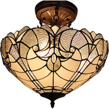 Load image into Gallery viewer, Two Light Tiffany Style Semi Flush Dimmable Ceiling Light - Yellow / Brown
