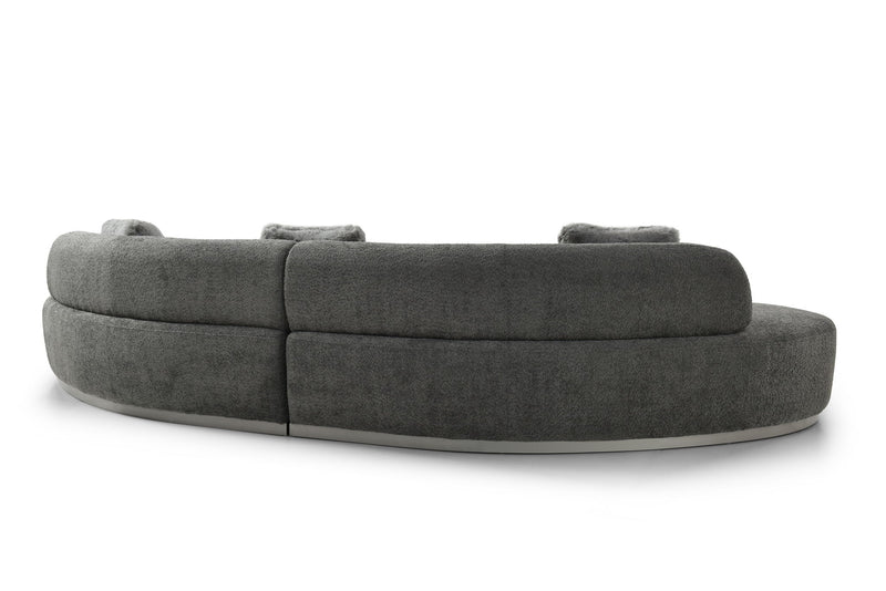 Boucle Curved Sofa With Toss Pillows - Dark Gray