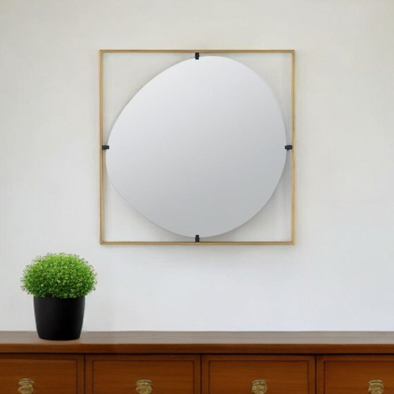 32" Square Iron Framed Accent Mirror - Gold