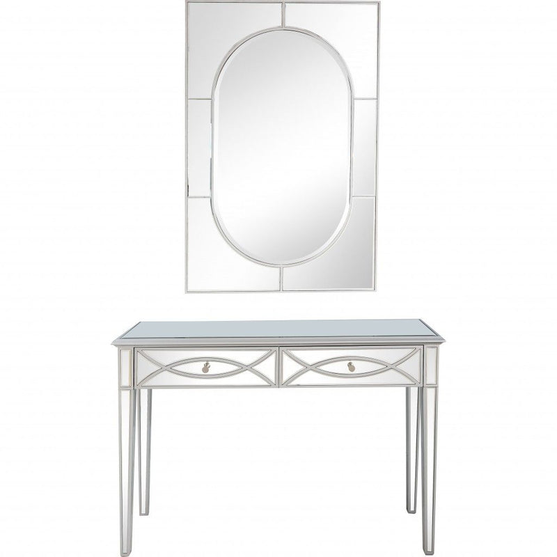 Mirrored Glass Console Table And Drawers - Silver