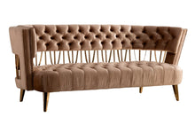 Load image into Gallery viewer, Tufted Velvet And Gold Open Back Sofa - Beige
