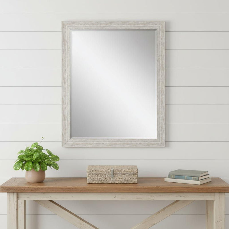 34" Distressed Wood Framed Accent Mirror - White