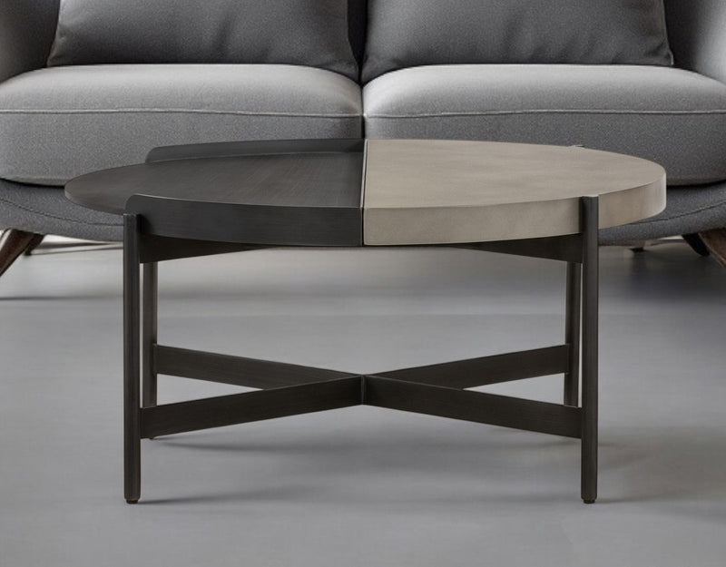 Concrete And Metal Round Coffee Table - Gray And Black
