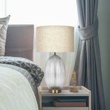 Load image into Gallery viewer, Aurora - Ribbed Lamp Base Clear Table Lamp Large Linen Shade - Beige / Clear / Gold
