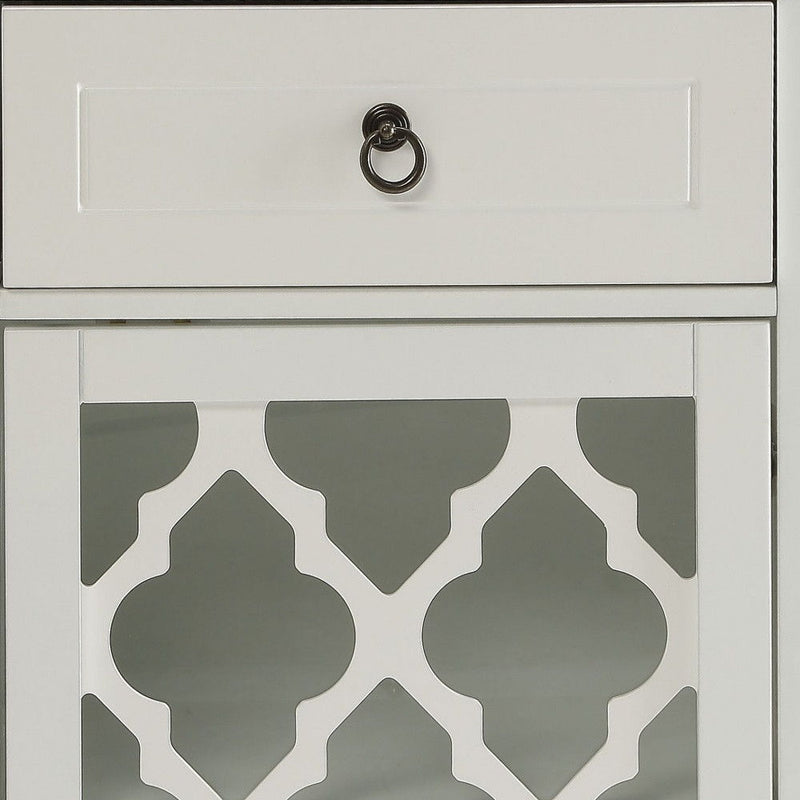 Fret Work Design Glass Door Cabinet - White