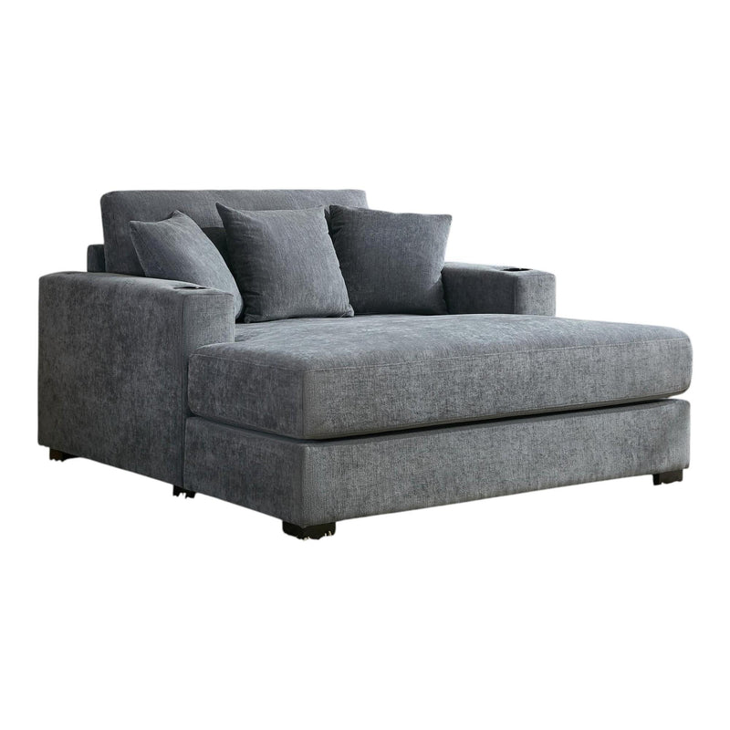 Chenille And Solid Wood Chaise Lounge Chair - Gray
