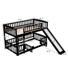 Load image into Gallery viewer, Bunk Bed with Slide,Twin Over Twin Low Bunk Bed with Fence and Ladder for Toddler Kids Teens Espresso
