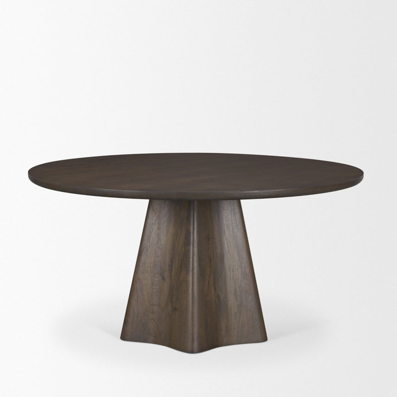 Solid Wood Pedestal Base Round Top Dining Table (727901) - Brown