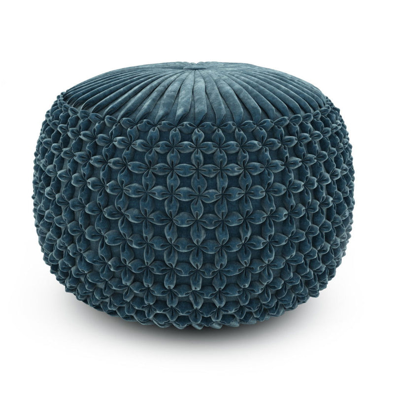Round Velvet Pouf Ottoman - Blue