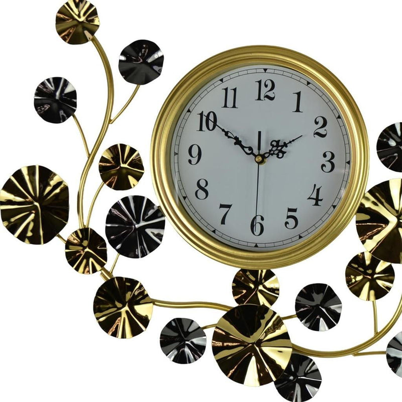Silent Analog Floral Novelty Wall Clock (626362) - Gold / Silver / White