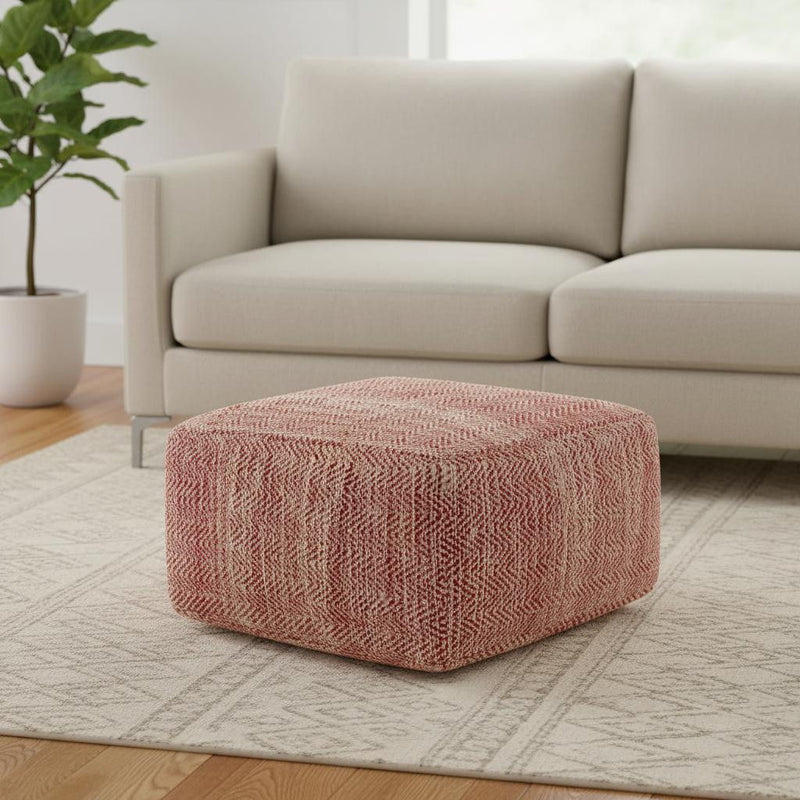 Cotton Pouf Ottoman - Red