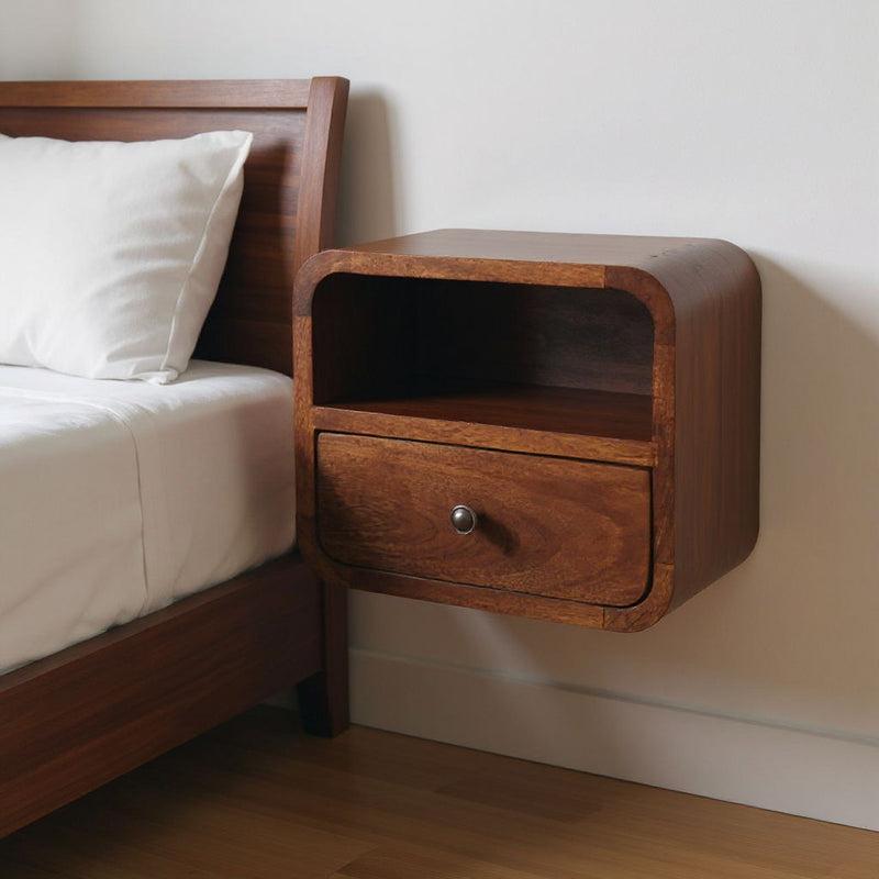 12" Wood Square One Drawer Floating Nightstand - Brown