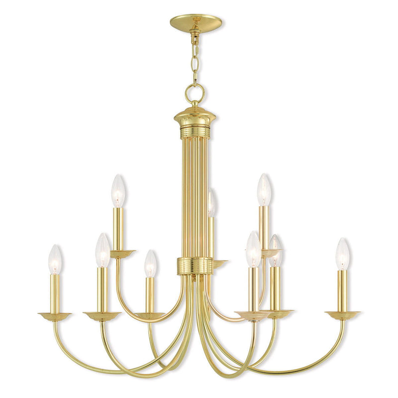 Nine Light Dimmable Chandelier With Shades - Brass