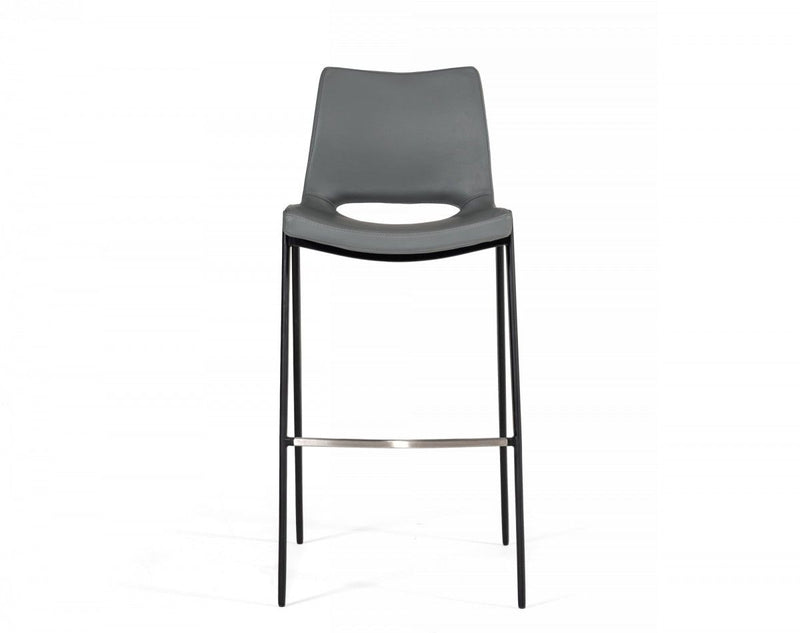 Faux Leather And Stainless Steel Bar Height Bar Chairs (Set of 2) - Gray / Black