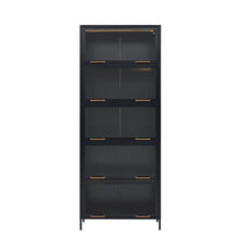 Load image into Gallery viewer, Modern Steel Display Cabinet With Glass Doors And LED Lights, 5 Tier Steel Barrister Bookcase For Home Or Office - Black

