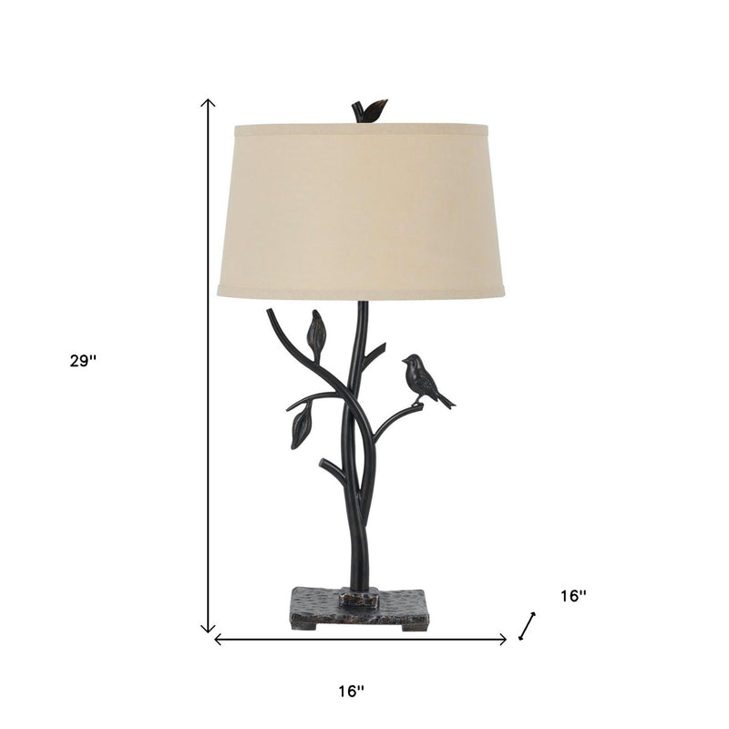 Metal Table Lamp With Tan Empire Shade - Tan