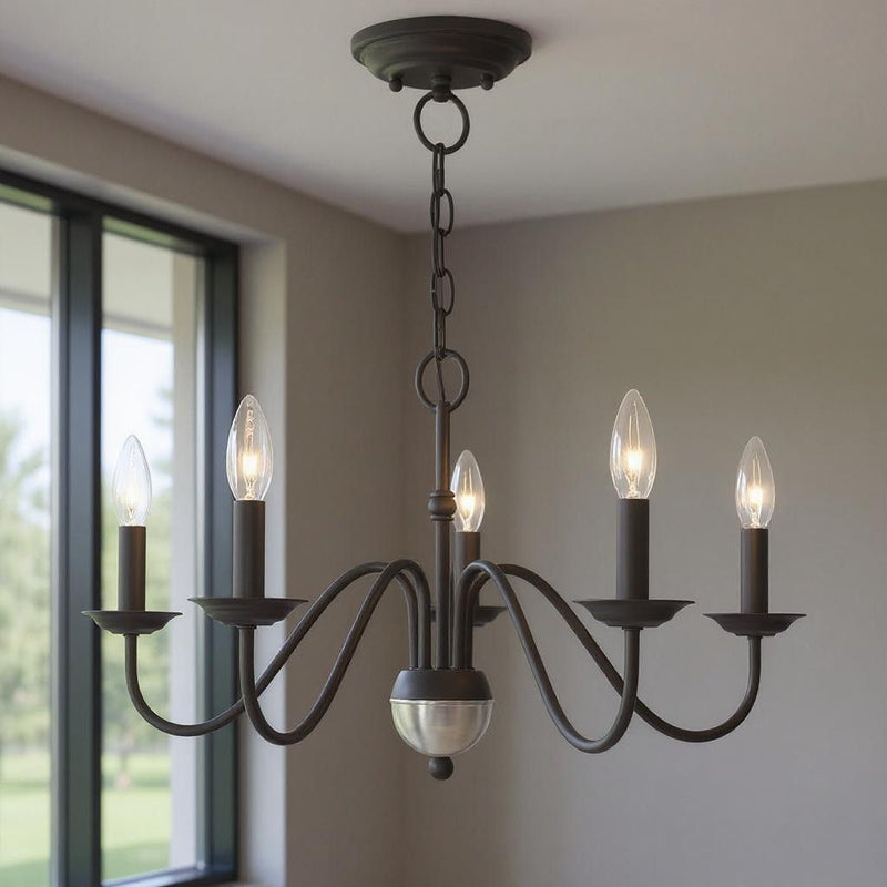 13" Five Light Dimmable Chandelier With Shades - Black