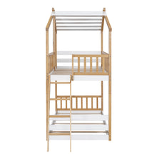 Load image into Gallery viewer, Twin Over Twin Bunk Bed Wood Bed with Roof, Window, Ladder,Natural(OLD SKU :LT100008AAD)
