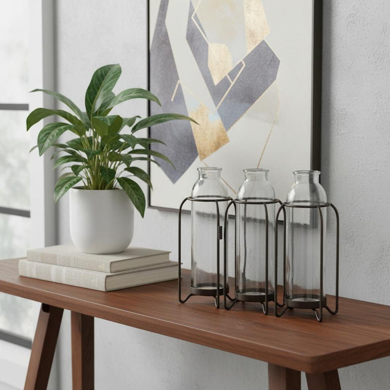 Triple Test Tube Table Vase - Black / Clear