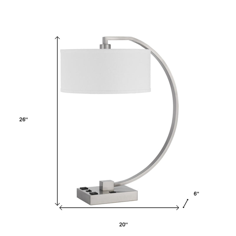 Metal Lantern Desk USB Table Lamp With White Shade - Nickel