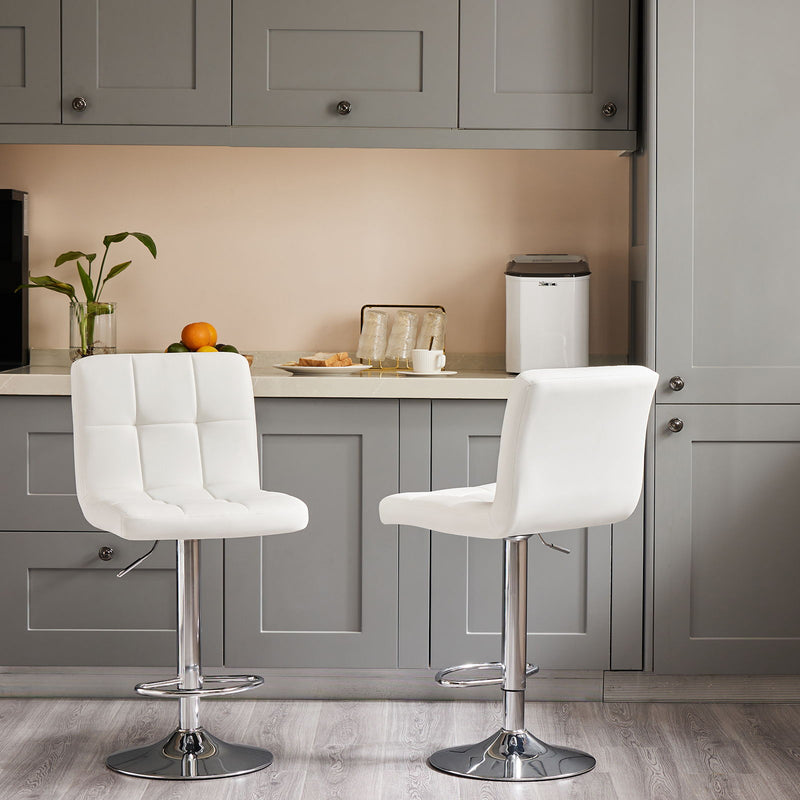 Fabric Faux Leather Aluminum Swivel Bar Chairs (Set of 2) - White / Silver
