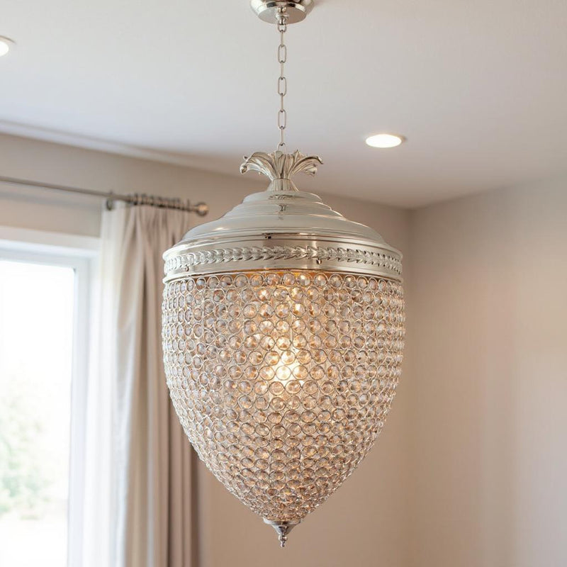 Unique Statement Three Light Metal And Crystal Glass Chandelier With Shades - Silver
