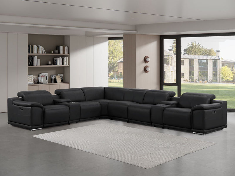 Leather Modular L Shaped Eight Piece Corner Sectional With Console - Black