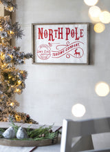 Load image into Gallery viewer, Iron / Wood North Pole Trading Company Wall Sign, For Christmas Holiday Table Wall Decor - White / Red
