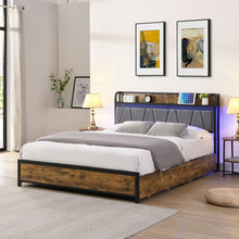 Load image into Gallery viewer, Contemporary Bed Frame With Storage Headboard, Charging Station, LED Lights
