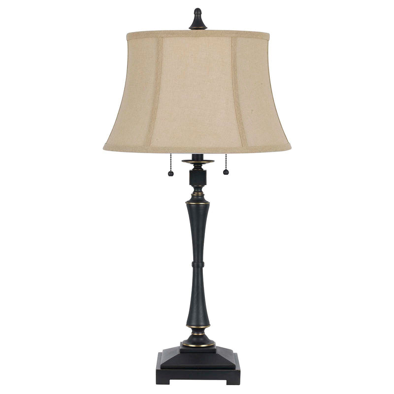 Metal Two Light Candlestick Table Lamp With Beige Empire Shade - Black