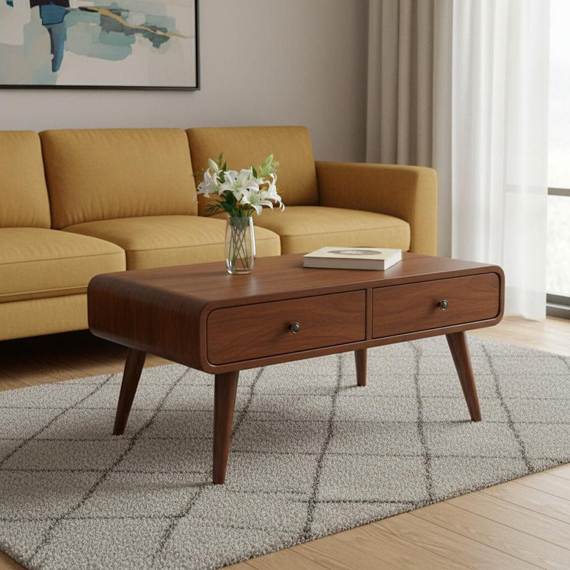 Solid Wood Coffee Table With Four Drawers - Chestnut