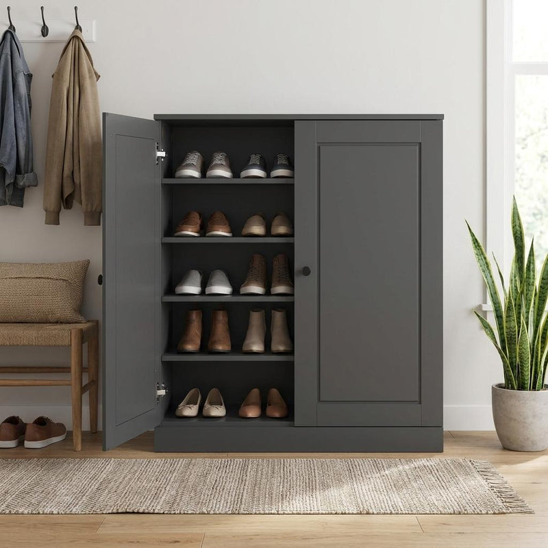 Twenty Pair Solid Woodshoe Storage Cabinet (752360) - Gray