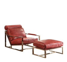 Load image into Gallery viewer, Top Grain Leather Lounge Chair With Ottoman - Red And Gold
