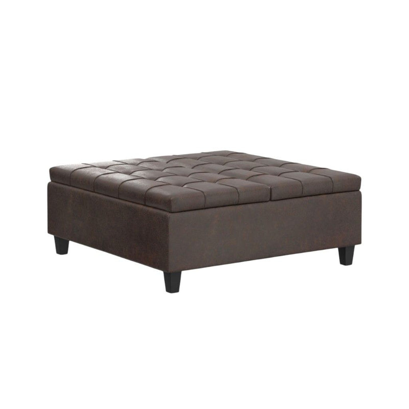 40" Transitional Leather Cocktail Ottoman With Storage - Brown