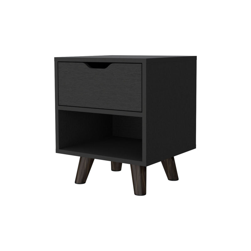 19" One Drawer Faux Wood Nightstand - Black