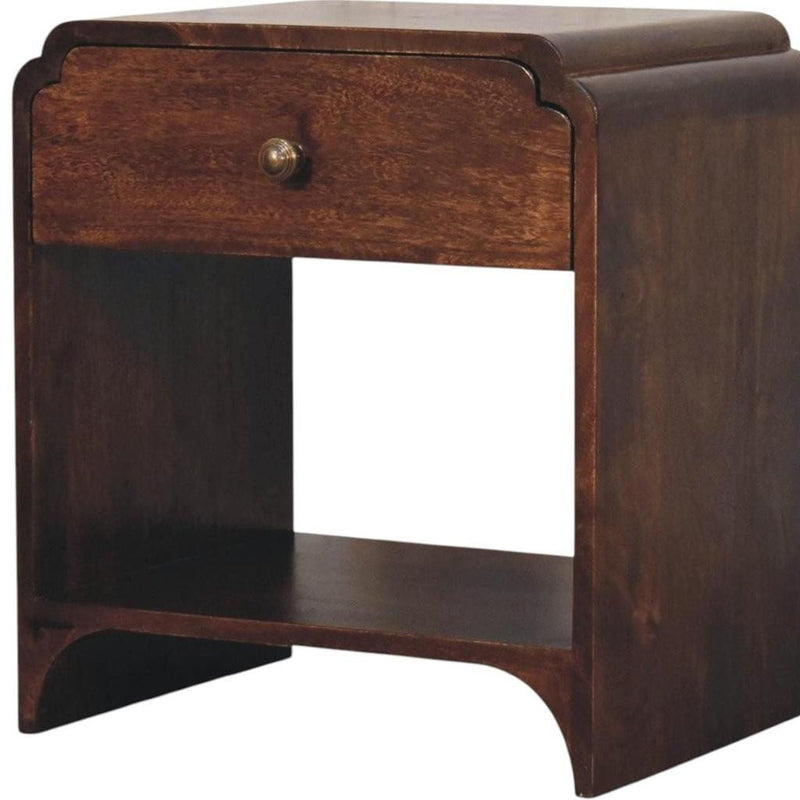 20" Solid Wood Round One Drawer Nightstand - Walnut