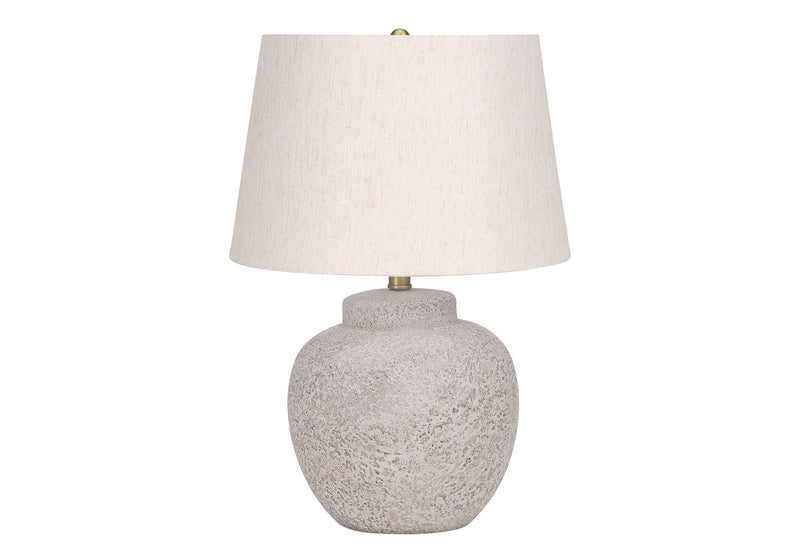 Concrete Urn Table Lamp With Abstract Empire Shade - Cream