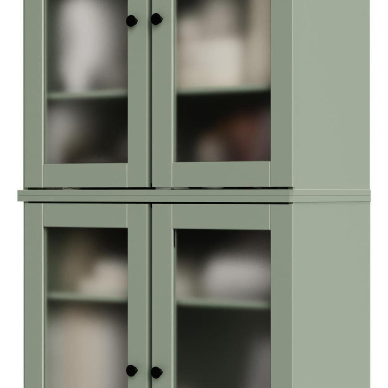 Solid Wood Adjustable Six Tier Library Bookcase With Four Doors (751359) - Sage