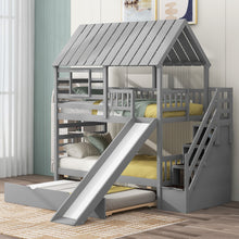 Load image into Gallery viewer, House Bunk Bed With Trundle, Storage Staircase, Roof And Window Design

