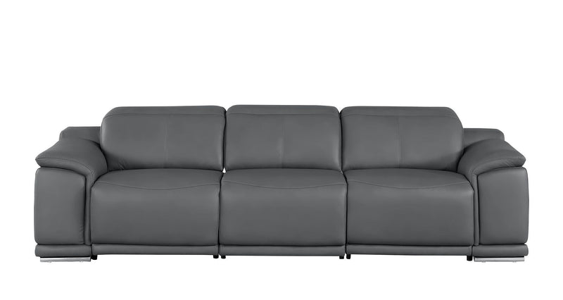 Leather Reclining USB Sofa - Battleship Gray