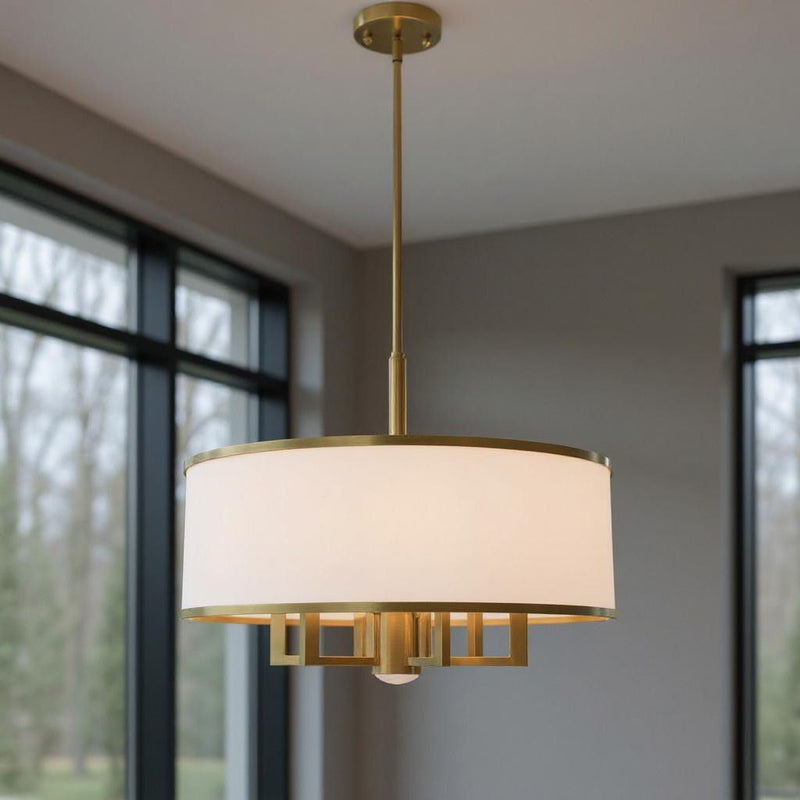 20" Seven Light Dimmable Chandelier With Shades - Antiqued Brass