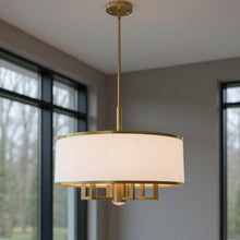 Load image into Gallery viewer, 20" Seven Light Dimmable Chandelier With Shades - Antiqued Brass
