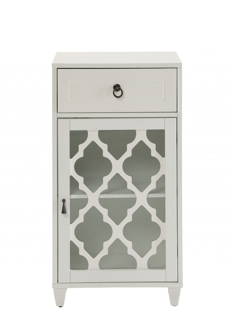 Fret Work Design Glass Door Cabinet - White